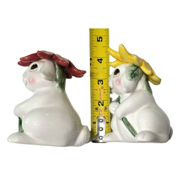 VTG Fitz & Floyd Bunny Blooms Salt Pepper Shakers Ceramic Rabbit Sunflower 4.25" - Picture 11 of 15